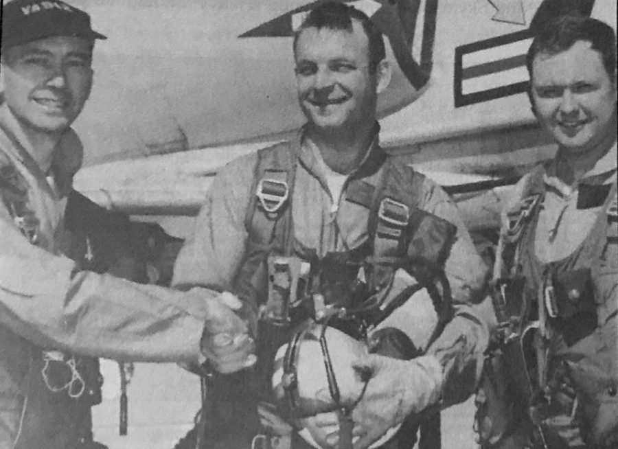 Lt. Walter R. Heins is featured in the center of this image, alongside two other soldiers from the Air Force Reserve.