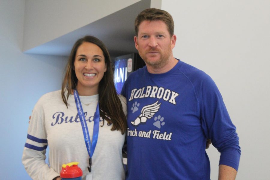 Mr. Bolger and Ms. Haley with their bulldog shirts.
