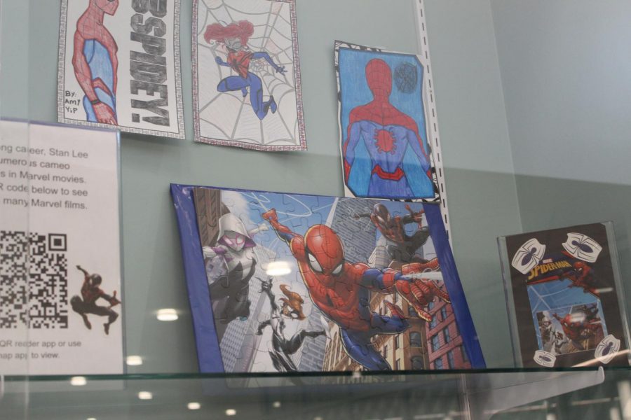 Spiderman photos that were drawn by students at the school.