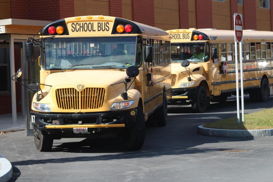 School buses waiting to leave