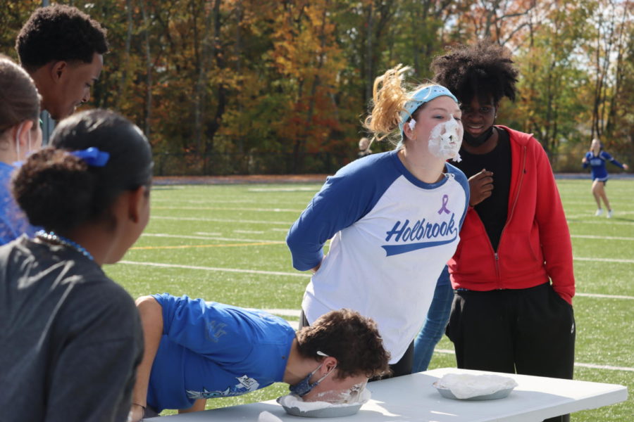 Ms. Rheaults victory in the pie eating contest against Aaron Cullity