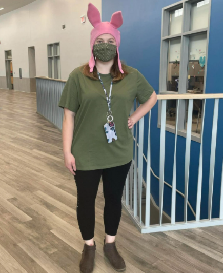 Ms. Bruso cosplaying as Louise Belcher from Bobs Burgers