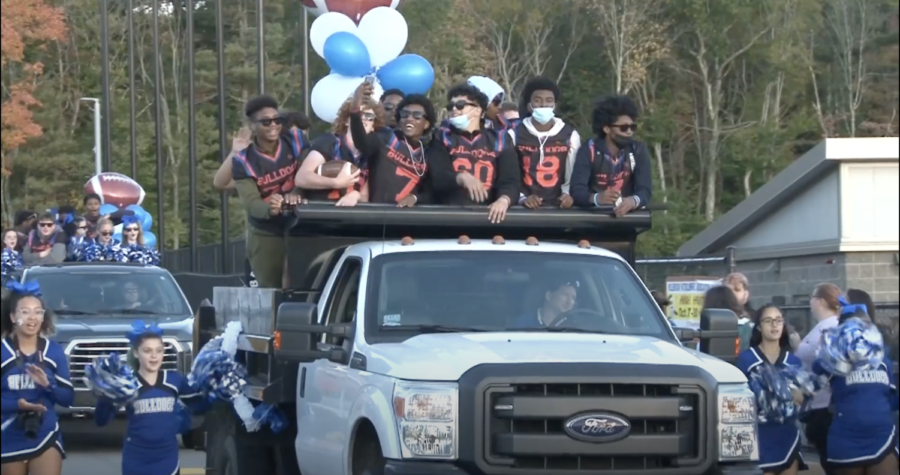 Holbrook Avon Football Team enjoys their Homecoming float.