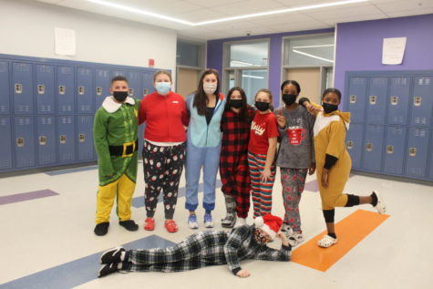 Sixth Graders and their teacher in their pajamas